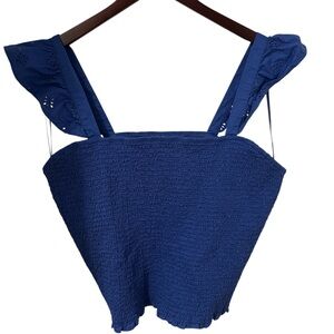Old Navy Women's Blue Tank Top Eyelet Lace Trim Straps, Smocked, 2X NWOT